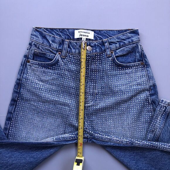 Reformation Women Size 23 Abby High Rise Straight Jeans in Colorado Sparkle Blue - Picture 9 of 13